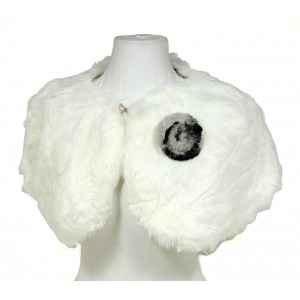 Scarf - 12 PCS Faux Fur W/Rabbit Fur Brooch - Ivory – SF-BF001IV