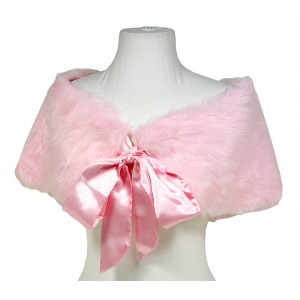 Scarf - 12 PCS Caplet - Faux Fur W / Satin Ribbon Bowb- Light Pink – SF-BF004LPK