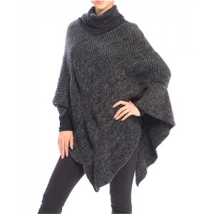 Poncho/ Shawl - 12 PCS Knitted Turtleneck -Black - SF-FW242BK